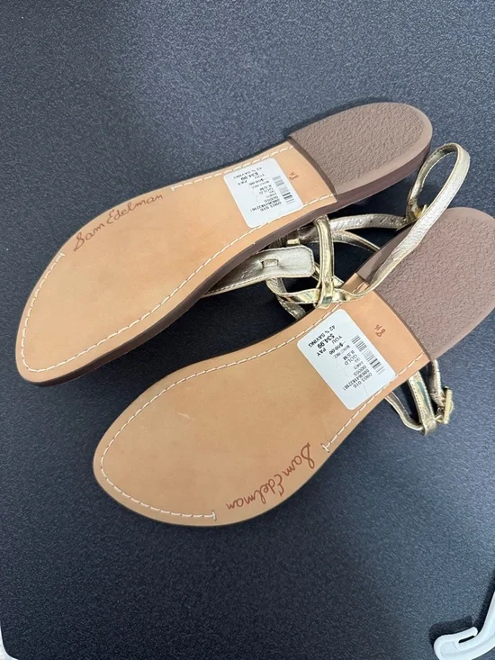 Sam Edelman Gold Metallic T-Strap Leather Sandals - Picture 2 of 2